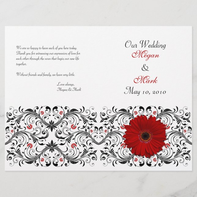 Programa de Casamento Floral Red Gerbera Daisy (Frente)