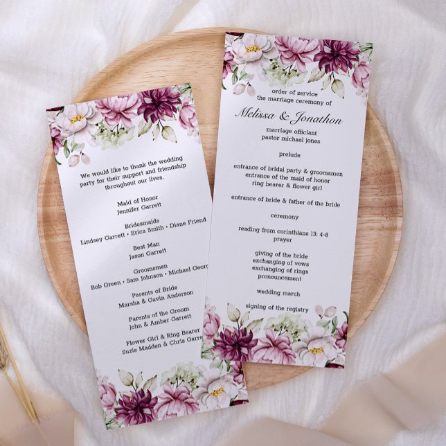 Programa de Casamento Floral Rosa Borgonha Peonies (Criador carregado)