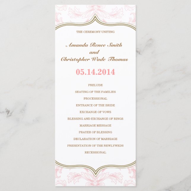 Programa de Casamento Floral Rosa e Dourado (Frente)