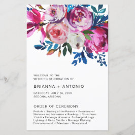 Programa de Casamento Floral Rosa Moderno e Elegan