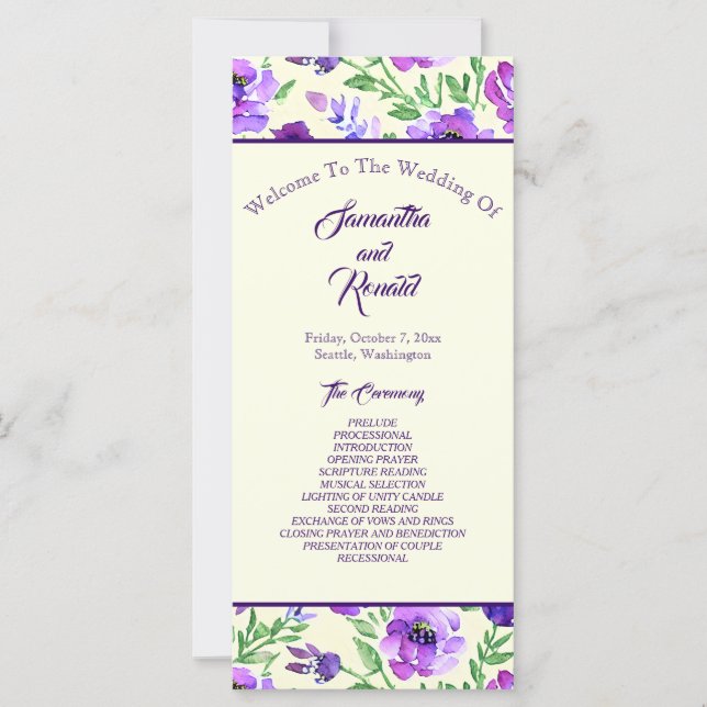 Programa de Casamento Floral Roxo e Verde (Frente)