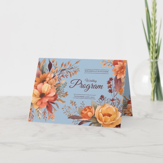 Programa de casamento floral rústico em aquarela d (Frente)