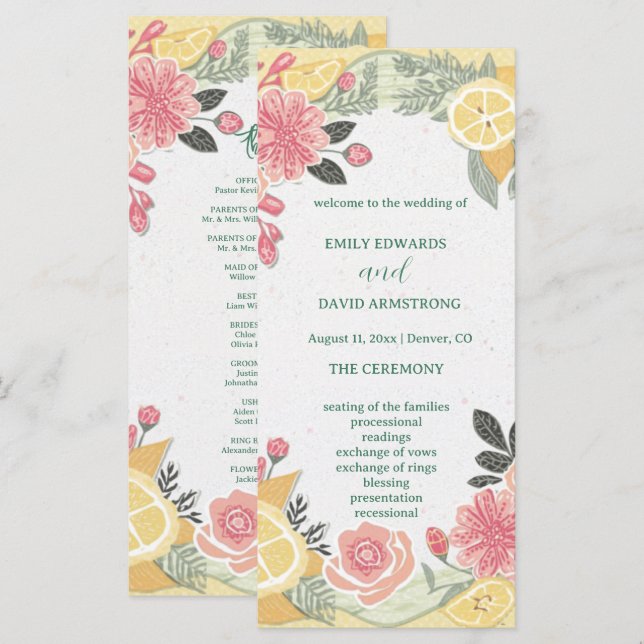 Programa de Casamento Floral Simples e Elegante Mo (Frente/Verso)