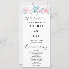 Programa de Casamento Floral Simples Rosa e Azul