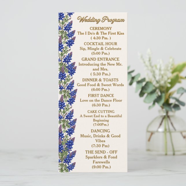 Programa de Casamento Floral Texas Bluebonnet (Em pé/Frente)