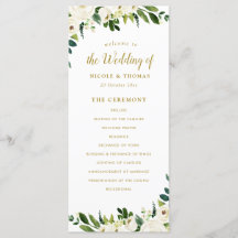 programa de casamento floral verde e dourado