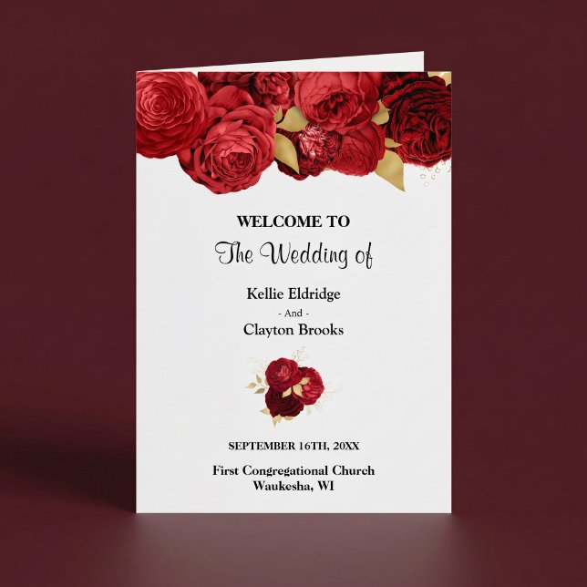 Programa de Casamento Floral Vermelho e Dourado Do (Criador carregado)