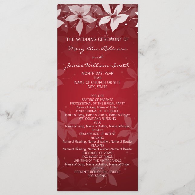 Programa de Casamento Floral Vermelho Sangue Exóti (Frente)