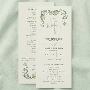 Programa de casamento floral vintage art nouveau e