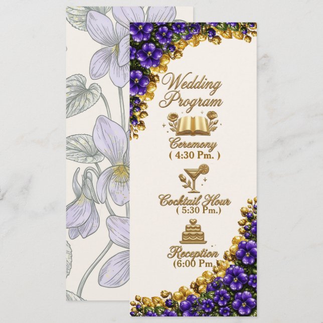 Programa de Casamento Floral Violeta Azul de Illin (Frente/Verso)