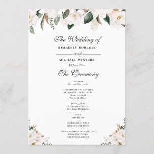 Programa de casamento floral Watercolor magnolia