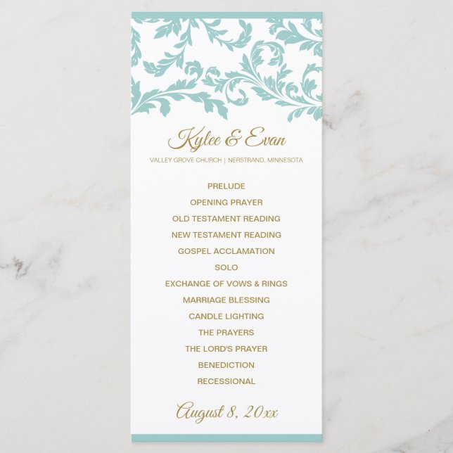 Programa de Casamento Floreado - Turquesa Ligeira  (Frente)