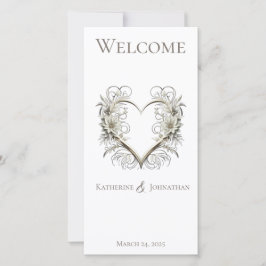 Programa de Casamento - Flores Modernas com Coraçã