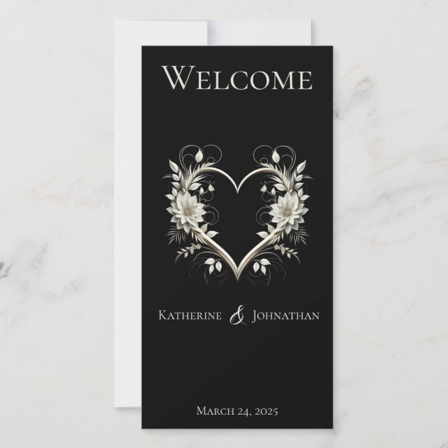 Programa de Casamento - Flores Modernas com Coraçã (Frente)