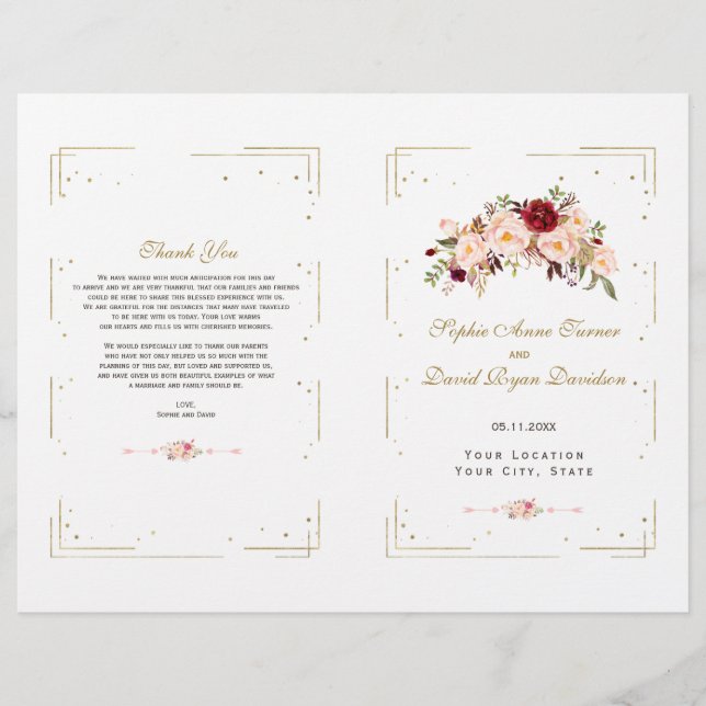 Programa de Casamento Flores Rosa Chic Blush Moldu (Frente)
