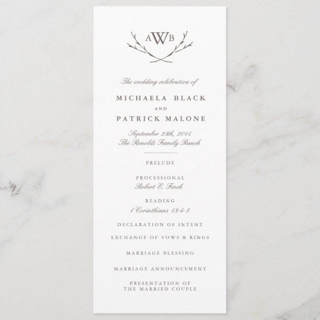 Programa de Casamento Florestal Elegante (Frente)