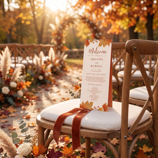 Programa de Casamento Folhas de Bordo Outono Elega (Criador carregado)
