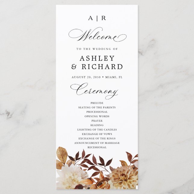 Programa de Casamento Folhas de Outono (Frente)