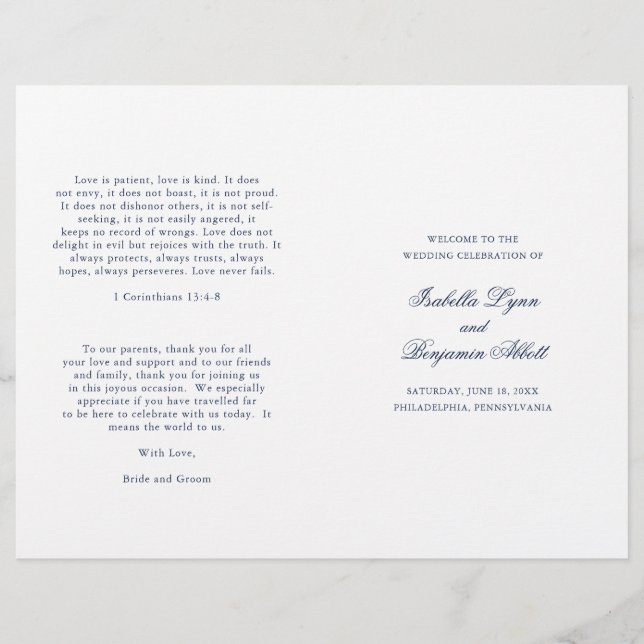 Programa de Casamento Formal Azul Marinho Tradicio (Frente)
