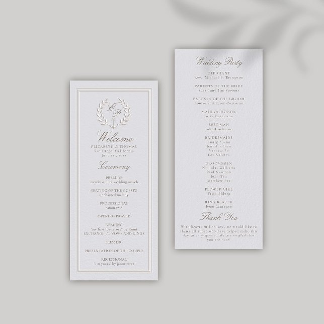 Programa de Casamento Formal Clássico de Âncora Ná (nautical wedding program modern classic formal traditional faux embossed anchor crest monograms)