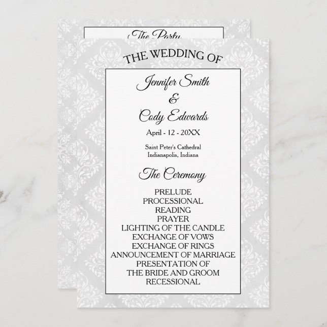 Programa de Casamento Formal Damask Elegant (Frente/Verso)