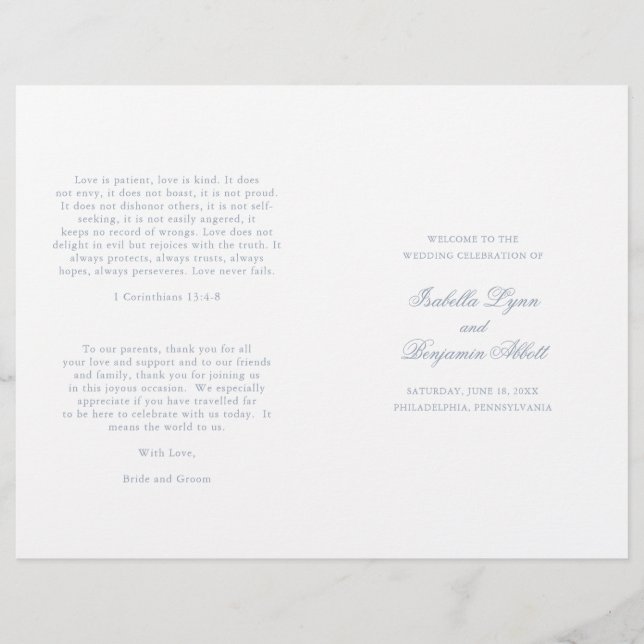 Programa de Casamento Formal de Azul Tradicional (Frente)