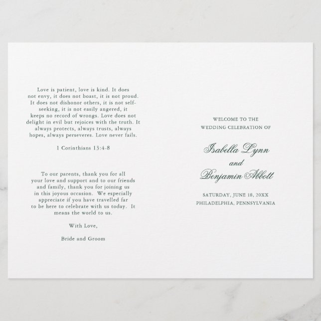 Programa de Casamento Formal Floresta Verde Tradic (Frente)