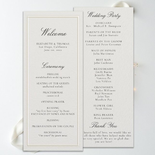 Programa de Casamento Formal Moderno Clássico em E (modern classic wedding program ecru double frame elevated formal traditional calligraphy stately)