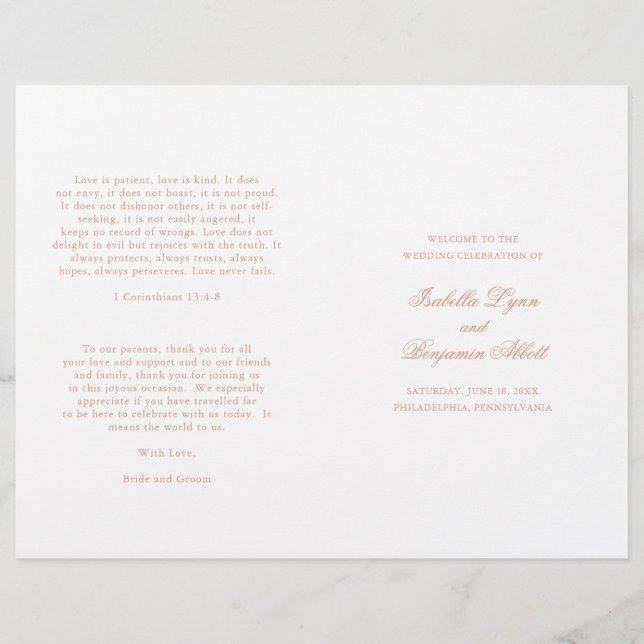 Programa de Casamento Formal Rosa-Rosa Tradicional (Frente)