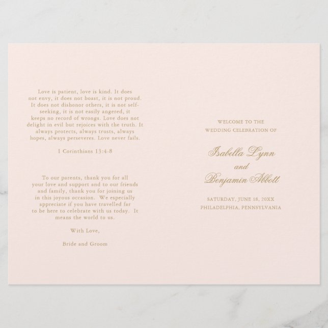 Programa de Casamento Formal Rosa Tradicional (Frente)