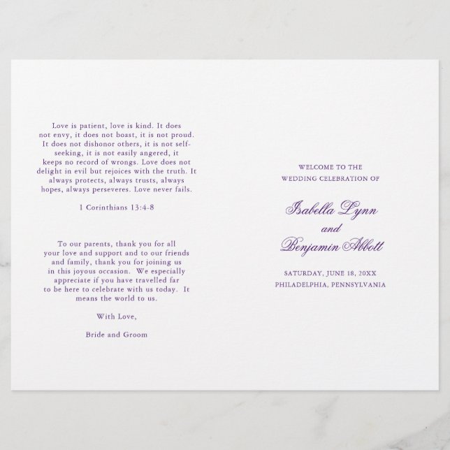 Programa de Casamento Formal Roxo Tradicional Eleg (Frente)