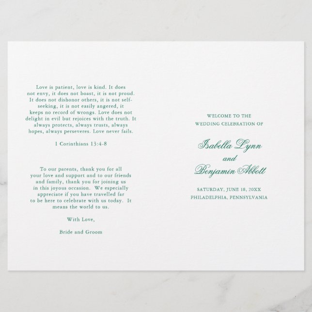 Programa de Casamento Formal Verde Esmeralda Tradi (Frente)
