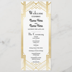 Programa de Casamento Gatsby Branco e Dourado Art