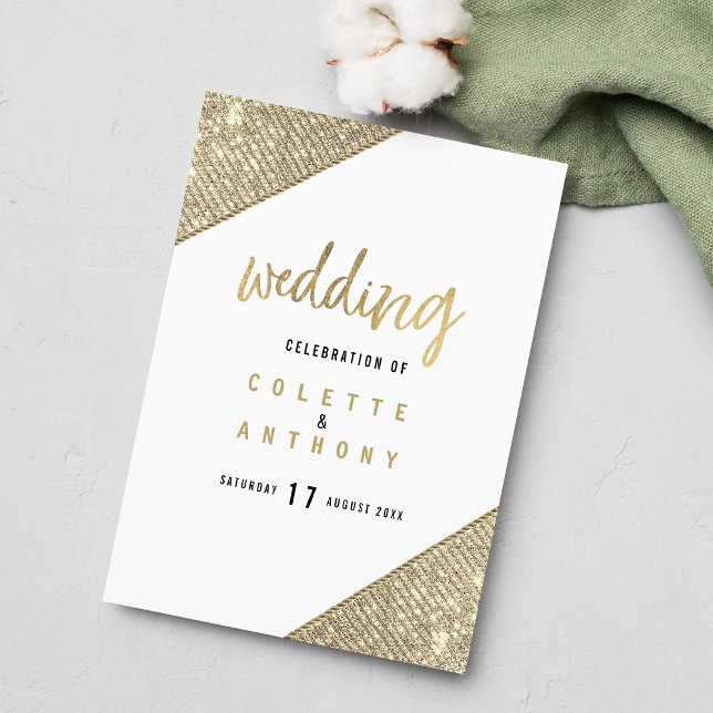 Programa de Casamento geométrico com brilho em our (Glam white gold glitter geometric Wedding Program )