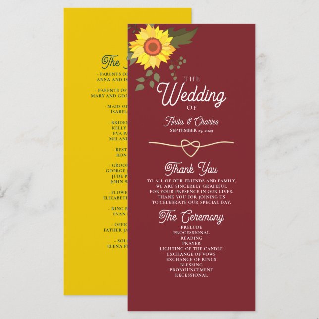 Programa de Casamento Girassol (Frente/Verso)