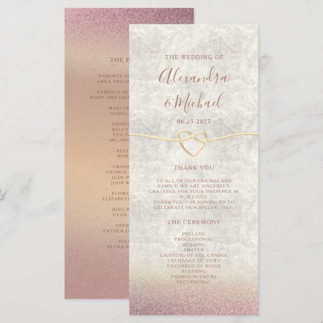 Programa de Casamento Glitter Rosa Dourado (Frente/Verso)
