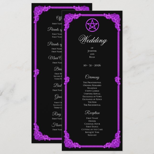 Programa de Casamento Gótico com Brilho Roxo Mágic (Frente/Verso)