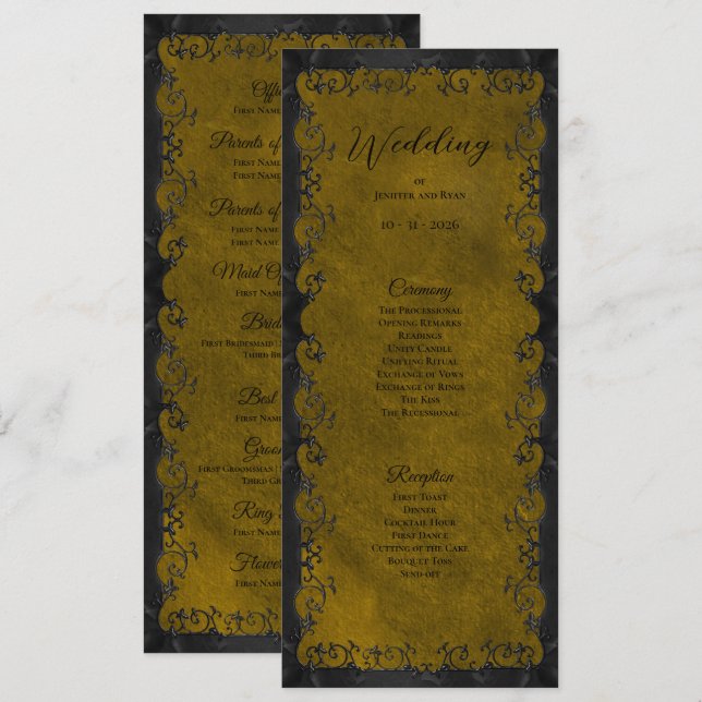 Programa de Casamento Gótico Elegante (Frente/Verso)