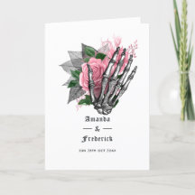 Programa de Casamento Gótico Esqueleto Floral Rosa