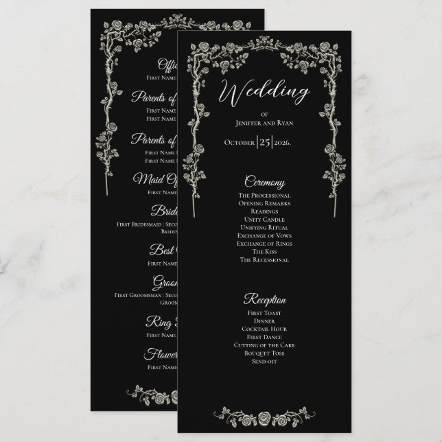 Programa de Casamento Gótico Floral Elegante (Frente/Verso)