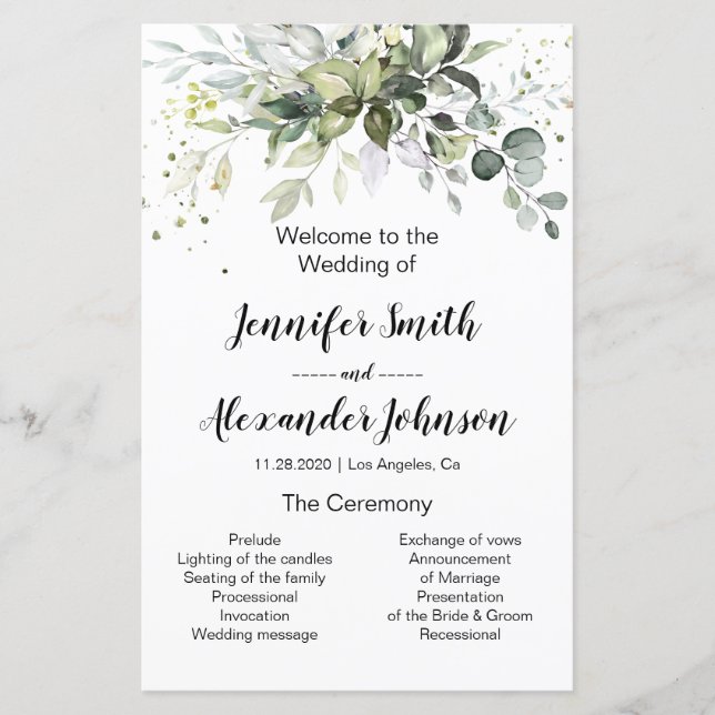 Programa de casamento Greenery (Frente)