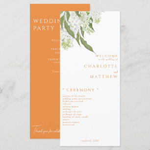 Programa de Casamento Laranja Floral Branco Elegan