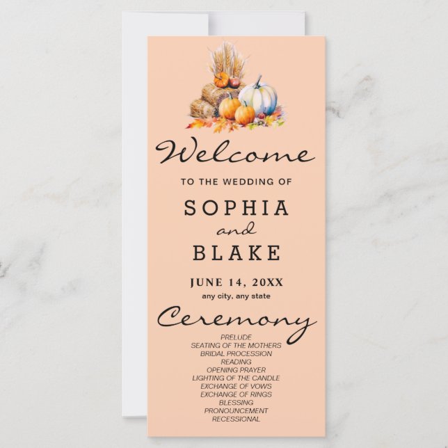 Programa de Casamento Laranja - Pumpkins Branco e  (Frente)