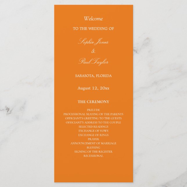 Programa de Casamento Laranja Vibrante (Frente)