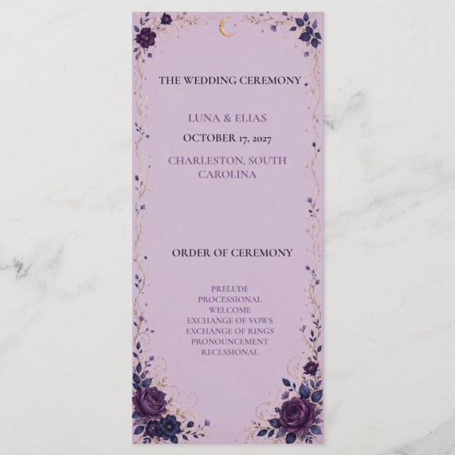 Programa de Casamento Lilás Celestial Gótico Editá (Frente)
