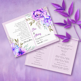 Programa de casamento lilás das flores de aquarela