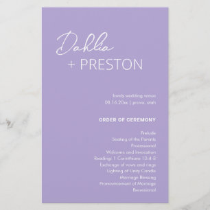 Programa de Casamento Lilás Minimalista Moderno
