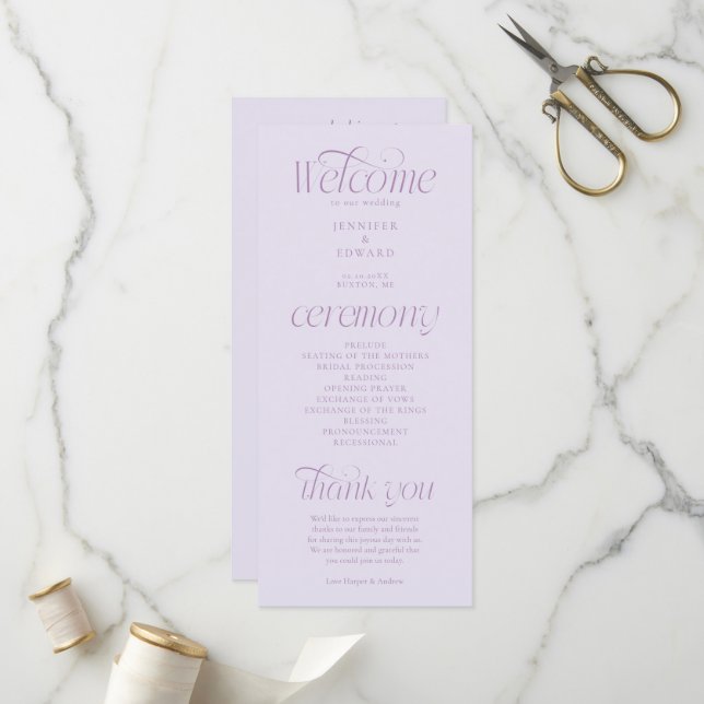 Programa de Casamento Lilás Tipografia Moderna (Frente/Verso In Situ)