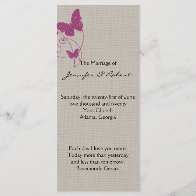 Programa de Casamento Linen da Borboleta da Mulber (Frente)