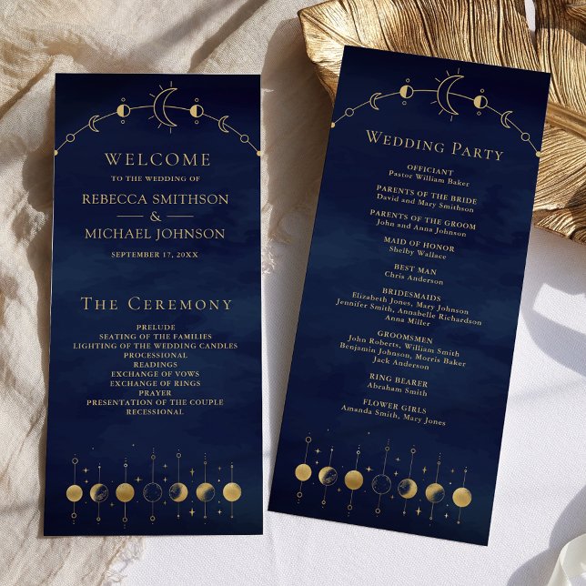 Programa de Casamento Lua Crescente Dourada Azul C (Criador carregado)